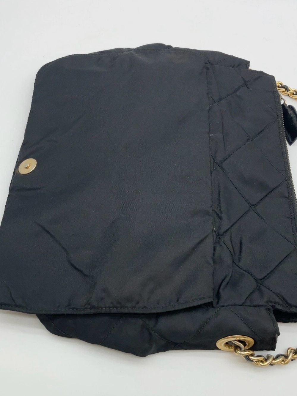 Prada Plate Quilted Tessuto Black/ Nylon Chain Shoulder Bag - Picture 6 of 12
